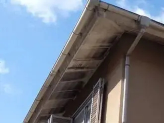 色あせて汚れている軒天